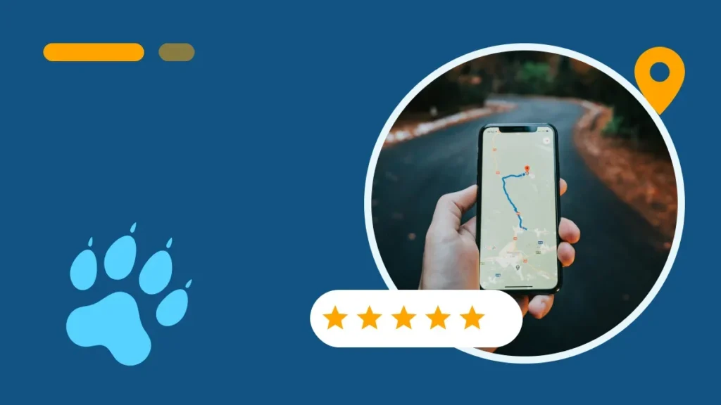 Smartphone affichant Google Maps, avis 5 étoiles et icône de localisation : optimiser sa fiche Google Business Profile